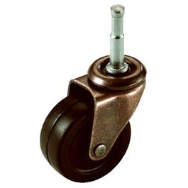 Wheel Caster, Black Soft Rubber With Copper Finish, Wood Stem, 2-In., 2-Pk.