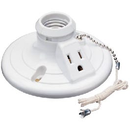 Lampholder, Pull-Chain, White, 15-Amp, 250-Watt