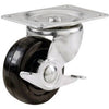 Rubber Wheel Swivel Plate Caster, Side Brake, 2-In.