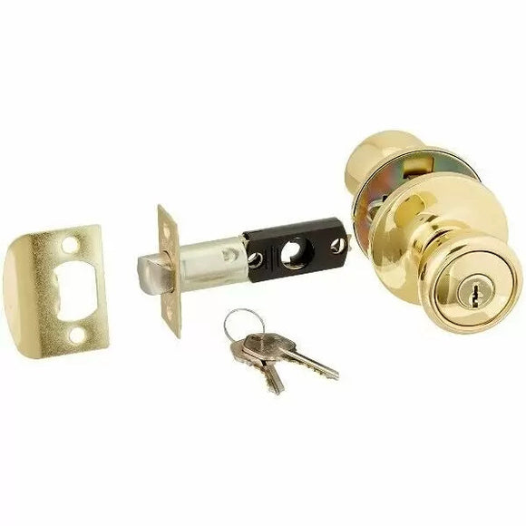 Guard Security Tubular Door Lock Entry Set With Keys, Polished Brass Finish