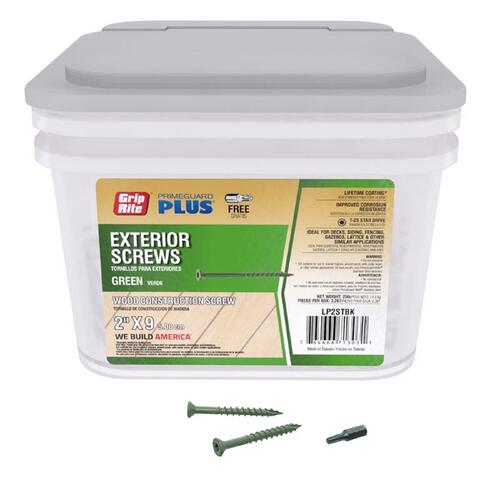 Grip-rite Prime Guard Plus #9 S X 2 in. L Green Star Wood Deck Screw 25 Lb. Pail (#9 x 2)