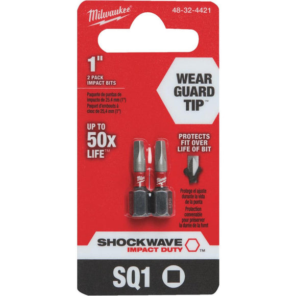 Milwaukee Shockwave #1 Square Recess 1 In. Insert Impact Screwdriver Bit (2-Pack)